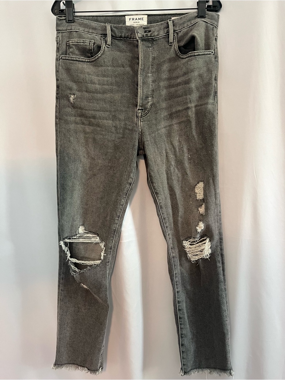 frame le crop original grey wash straight leg jeans distressed raw hem size 29 - Picture 2 of 9